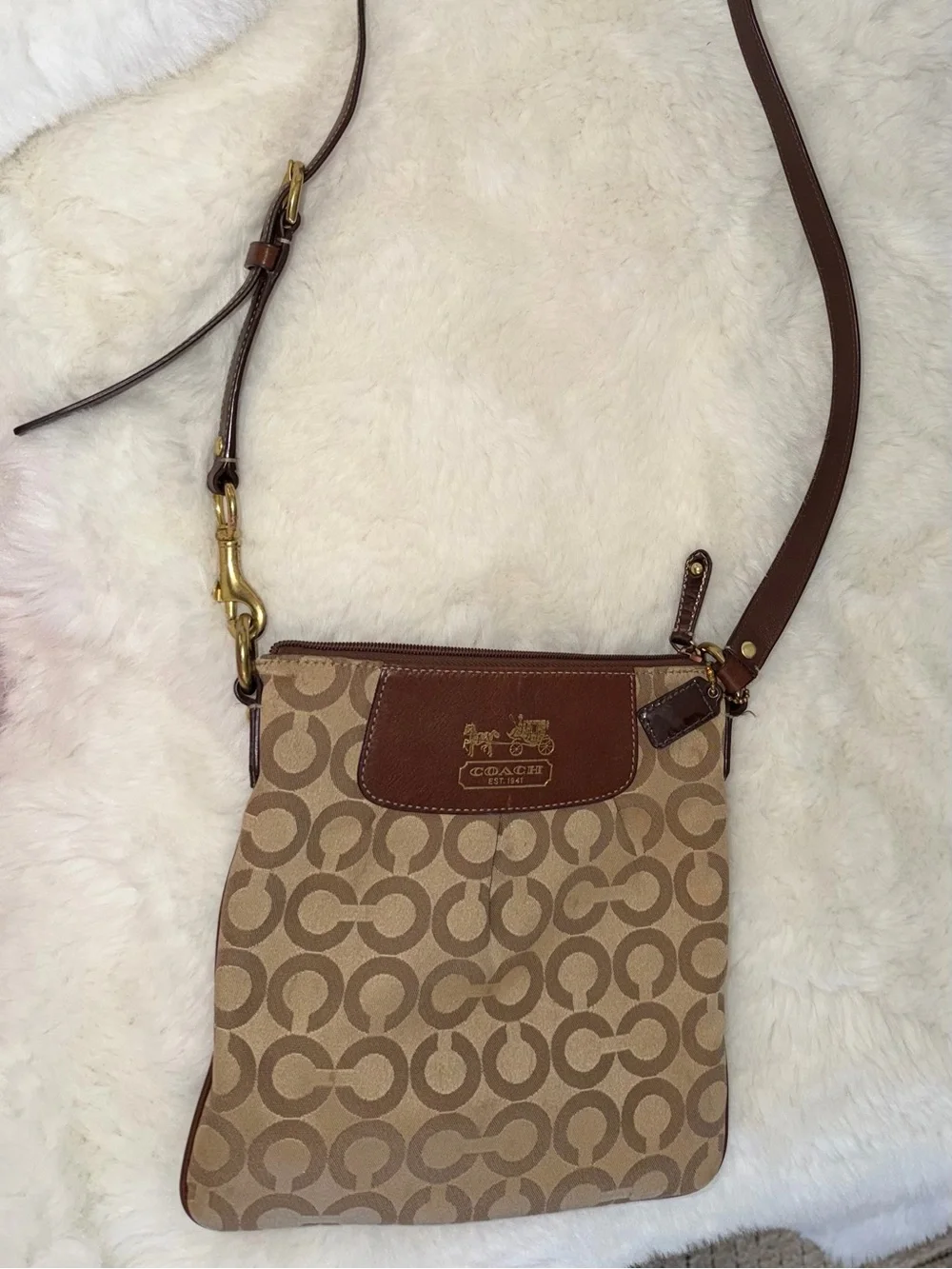 Coach Brown Signature Canvas Crossbody with Leather Trim